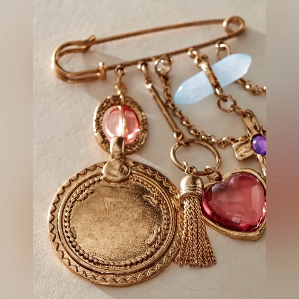 NWT Free People Carry On Dangle Pin in Gold Brooch New